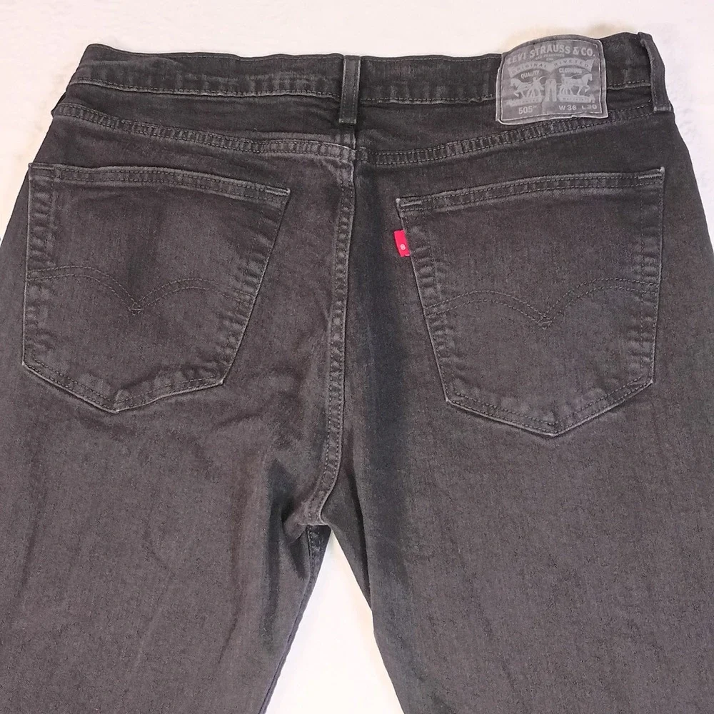 Levis 505 Regular Fit Mens‎ Black Jeans Straight Leg Denim W36 L30